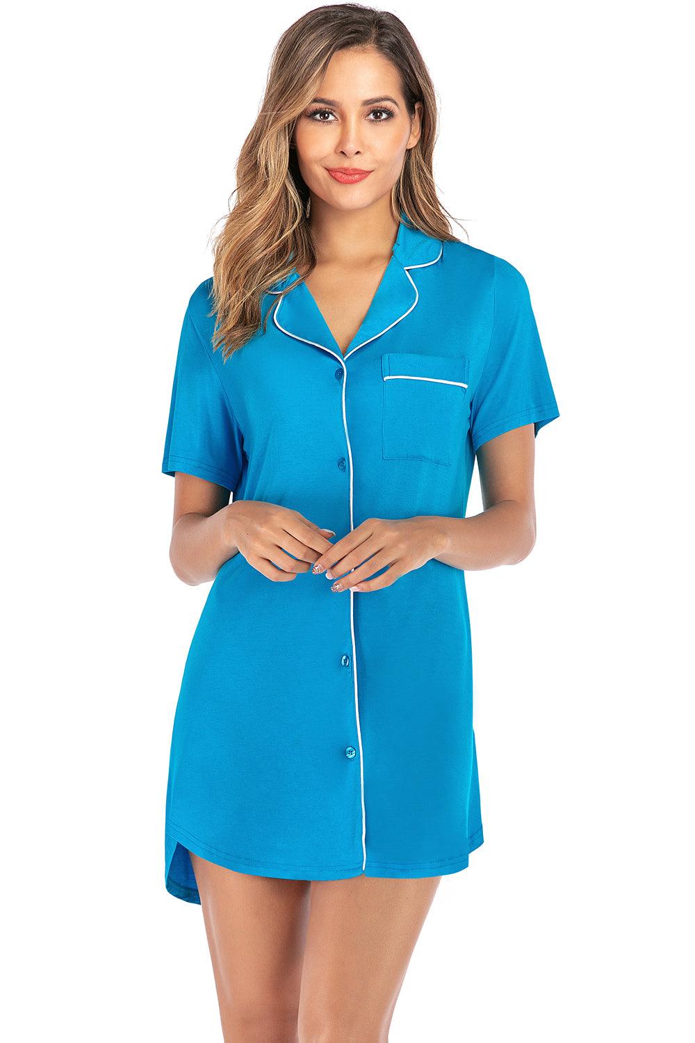 Contrast Piping Pocketed Short Sleeve Lounge Dress - KevRow5760