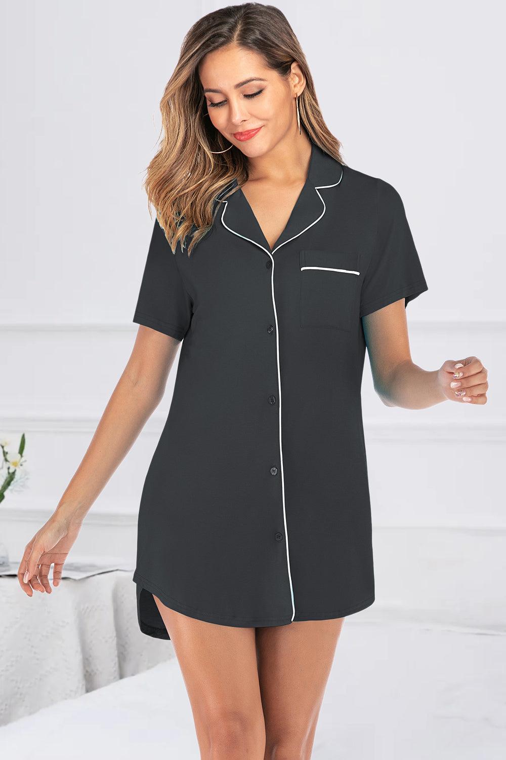 Contrast Piping Pocketed Short Sleeve Lounge Dress - KevRow5760