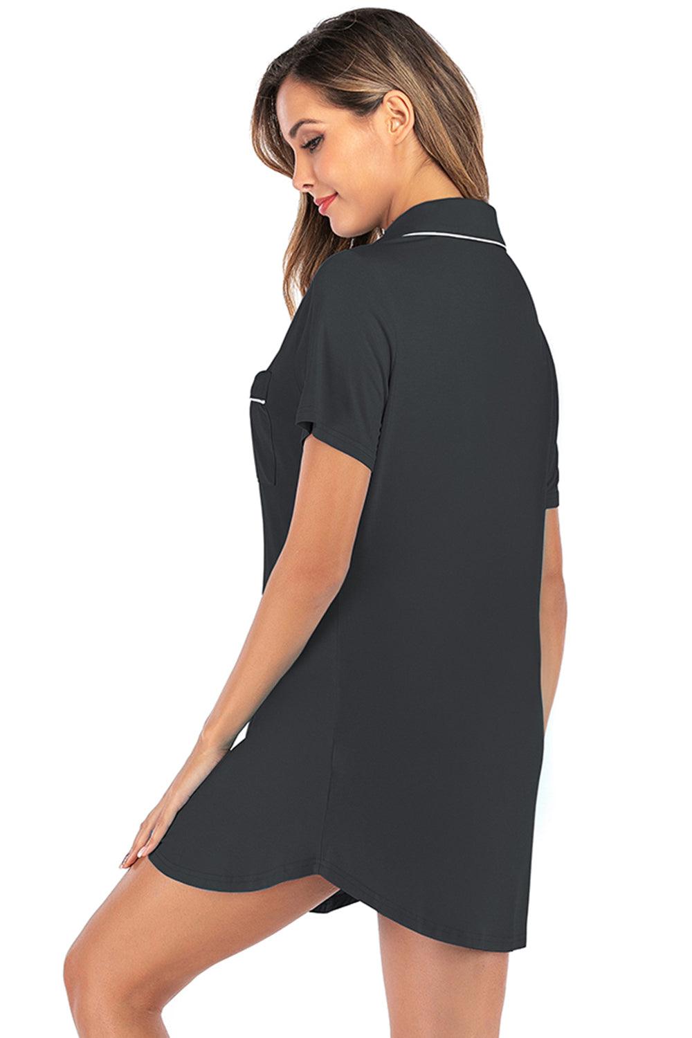 Contrast Piping Pocketed Short Sleeve Lounge Dress - KevRow5760