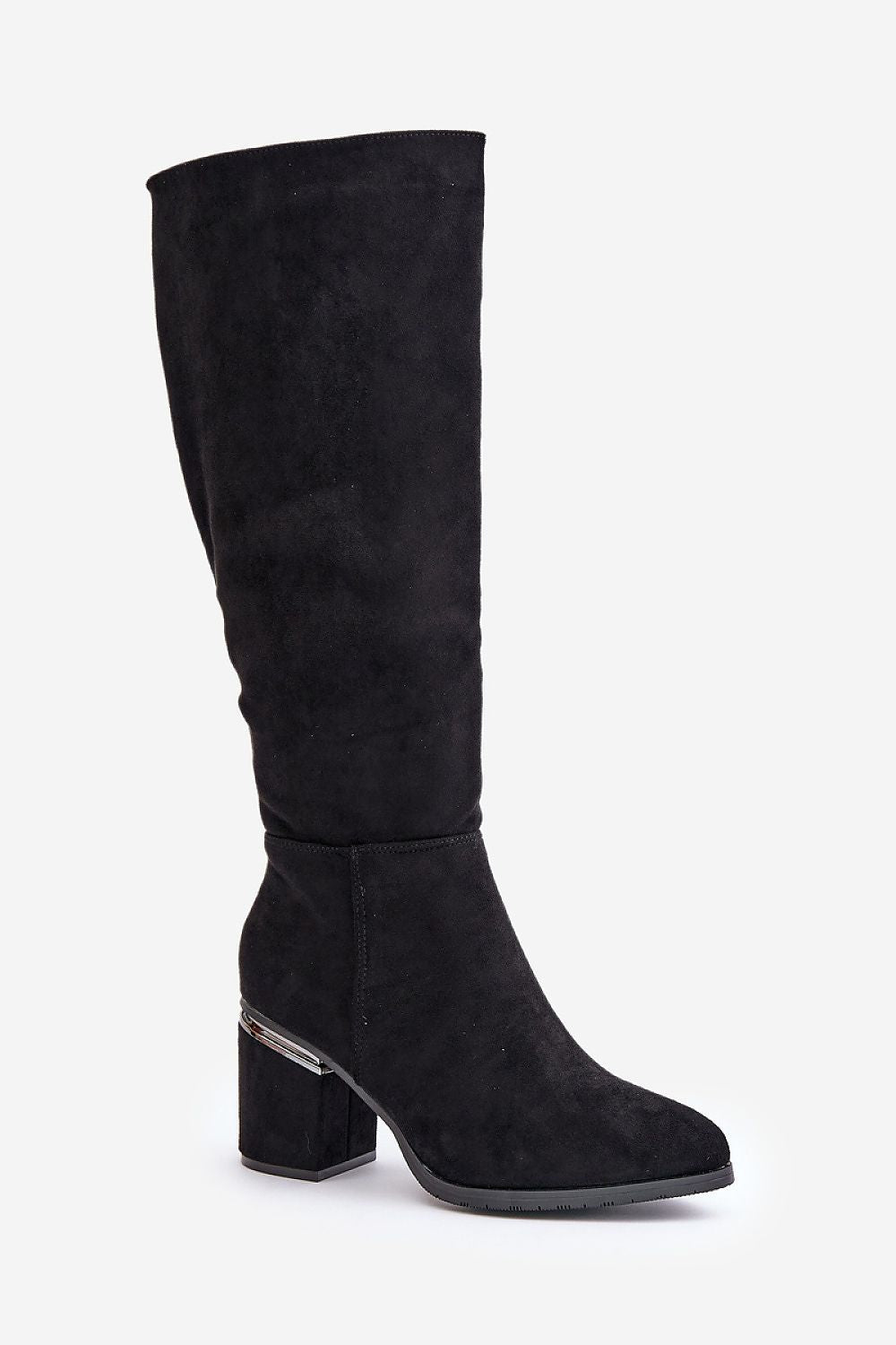 a tall black boot with a high heel