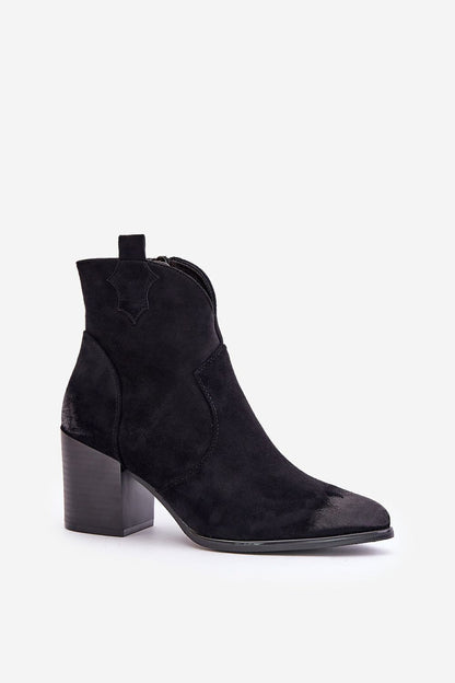 a pair of black sued ankle boots