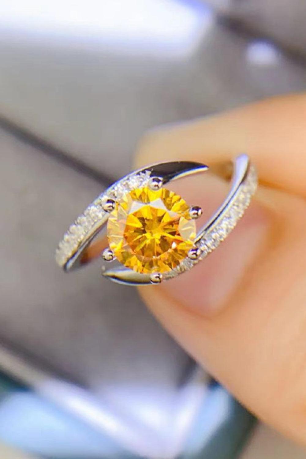 Elegant 1 Carat Moissanite Sterling Silver Ring with Sparkling Yellow Gemstone