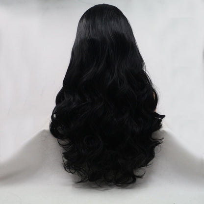 Luxurious black wavy wig with 130% density and 24-inch length