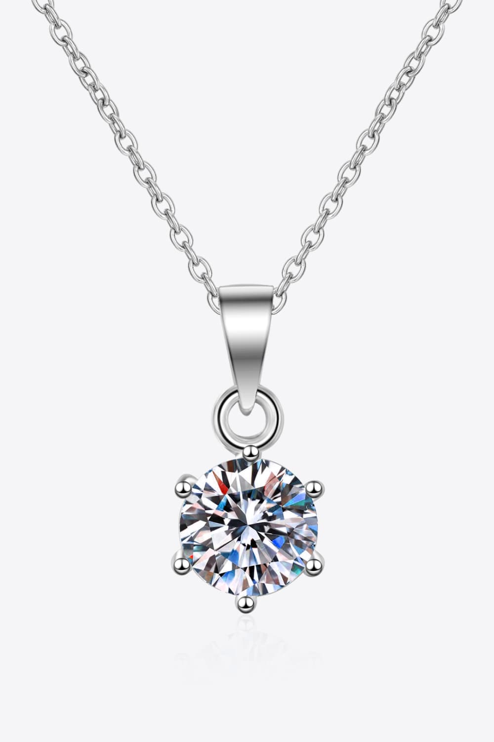 Elegant 1 Carat Moissanite Pendant Necklace in 925 Sterling Silver. Sparkling white gemstone with silver chain.