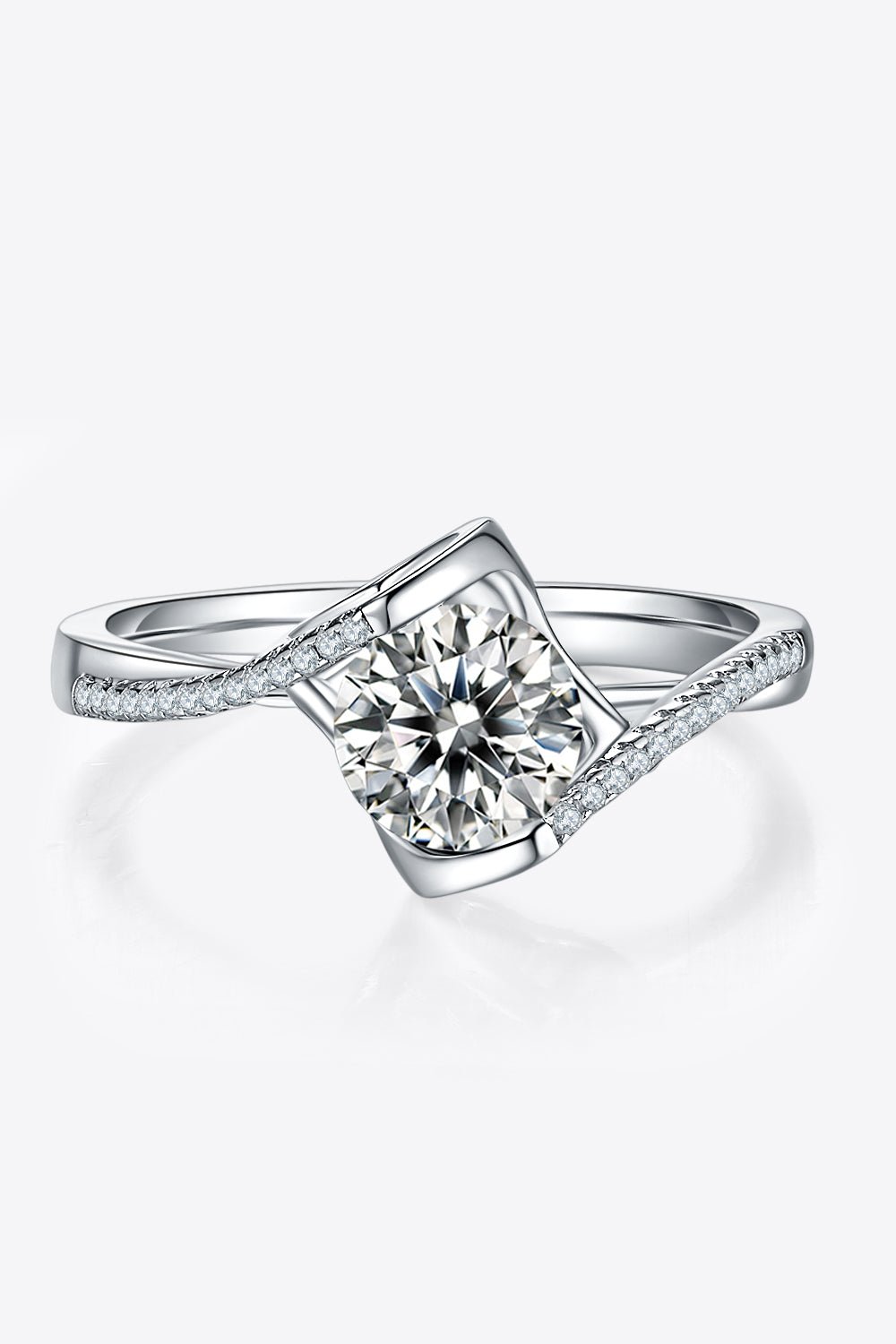 1 Carat Moissanite 925 Sterling Silver Twisted Ring - Elegant and modern engagement ring with a sparkling center stone and pave accents.