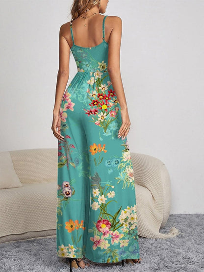 Decorative Button Spaghetti Strap Wide Leg Jumpsuit - KevRow5760