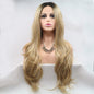 Long blonde wig with wavy hairstyle and diamond necklace