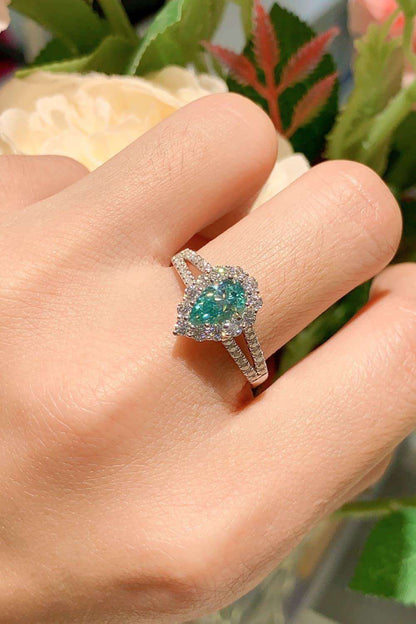 Elegant Moissanite Flower Ring - 1 Carat Moissanite 925 Sterling Silver Cocktail Ring with Emerald Accent Stones