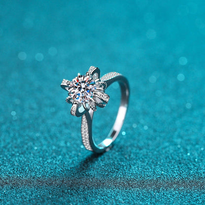 Elegant 1 Carat Moissanite 925 Sterling Silver Floral Ring on Glittering Teal Background