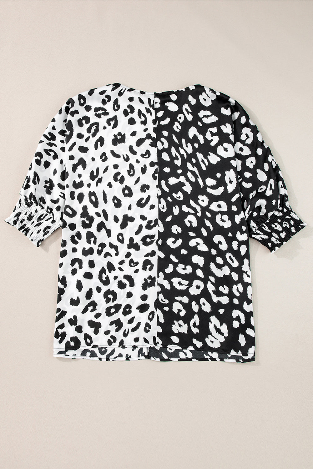 Black Plus Size Contrast Leopard Half Sleeve Blouse