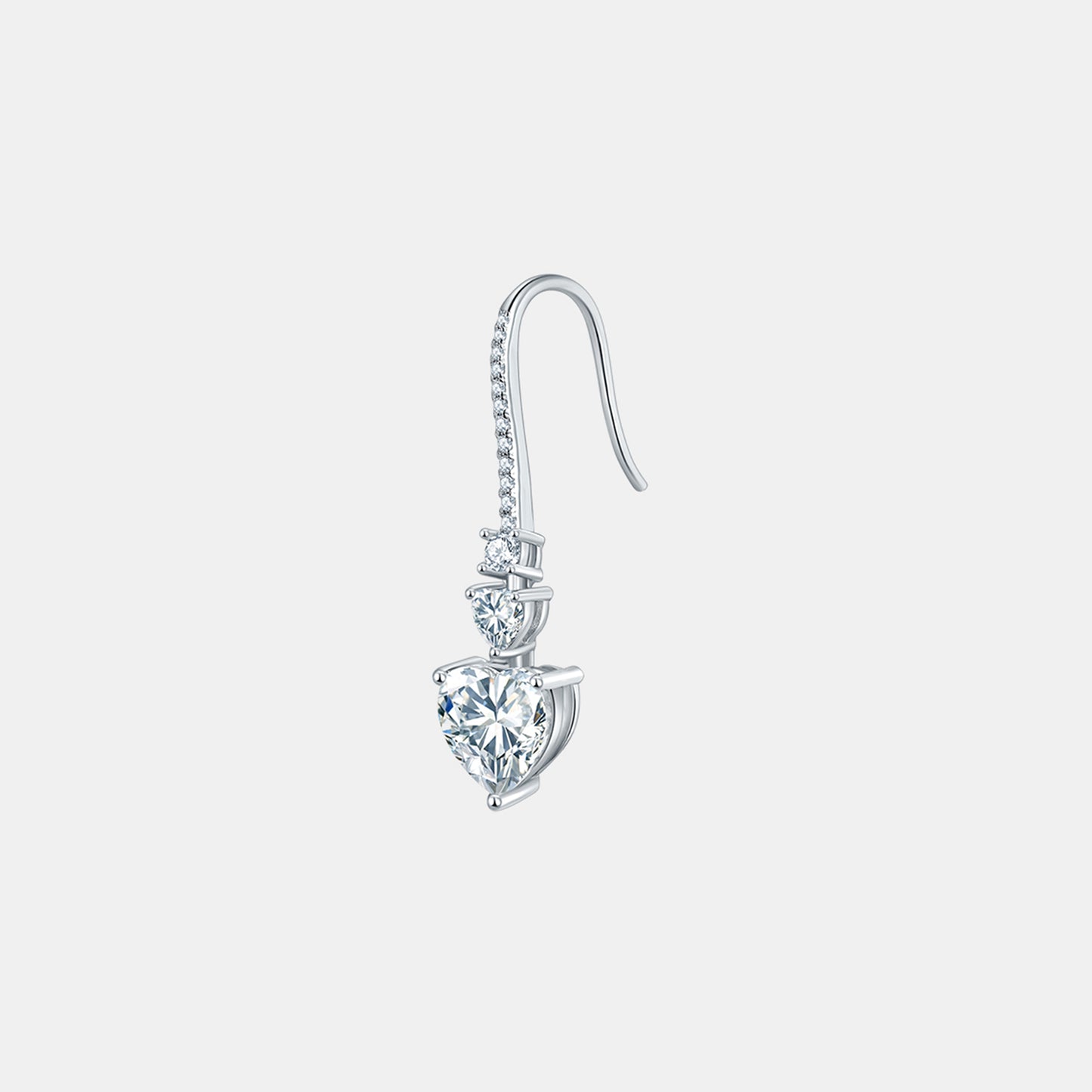 Captivating Moissanite Heart Drop Earrings in Sterling Silver