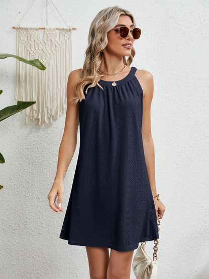 Eyelet Grecian Neck Mini Dress - KevRow5760