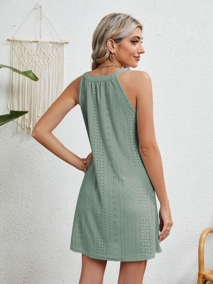 Eyelet Grecian Neck Mini Dress - KevRow5760