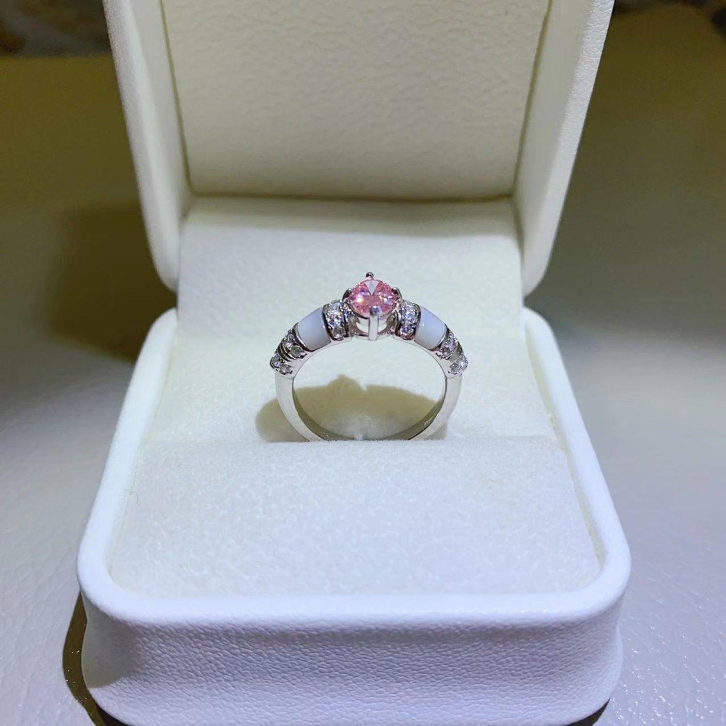 1 Carat Pink Moissanite 925 Sterling Silver Ring with Gemstone Accents