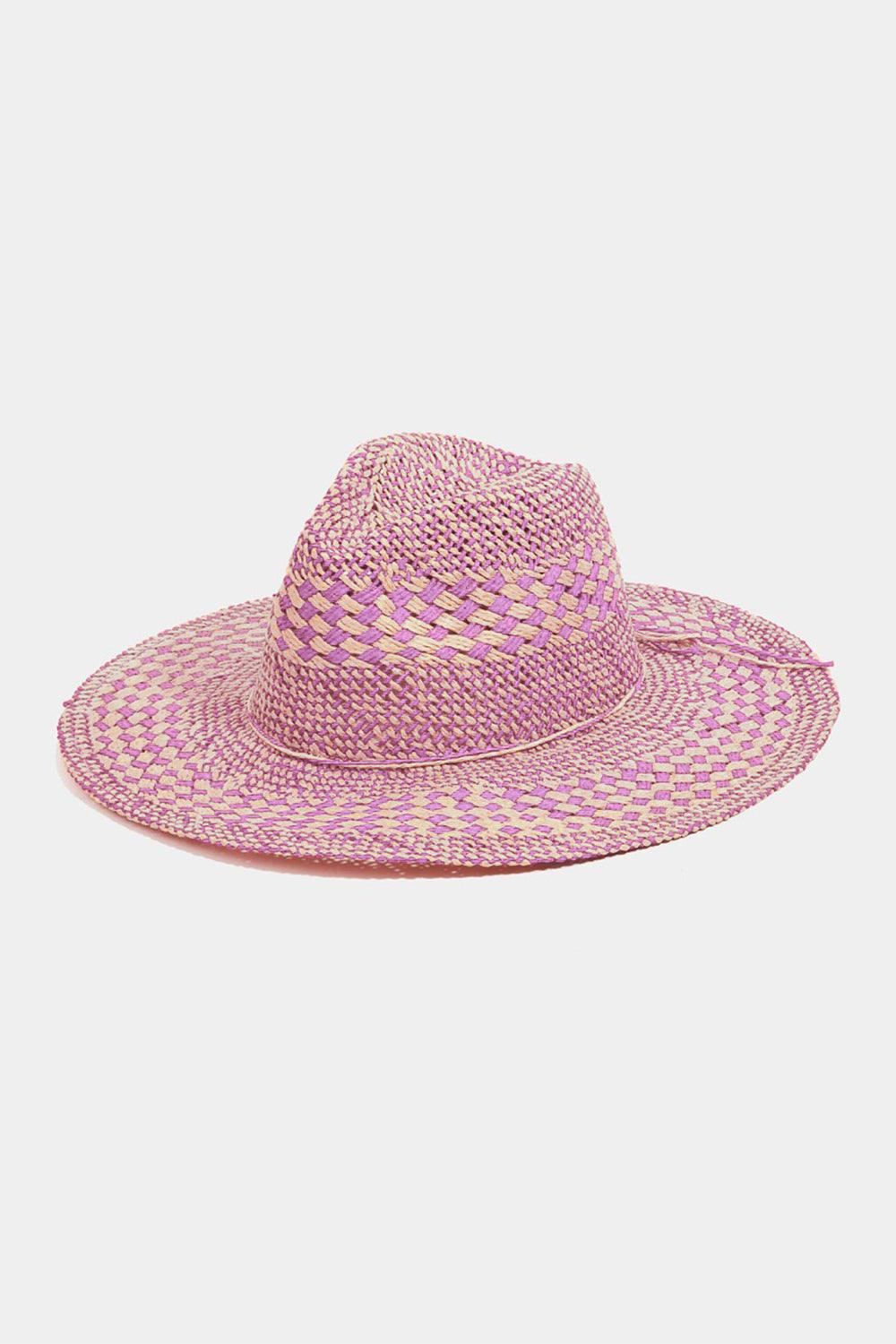 Fame Checkered Straw Weave Sun Hat - KevRow5760