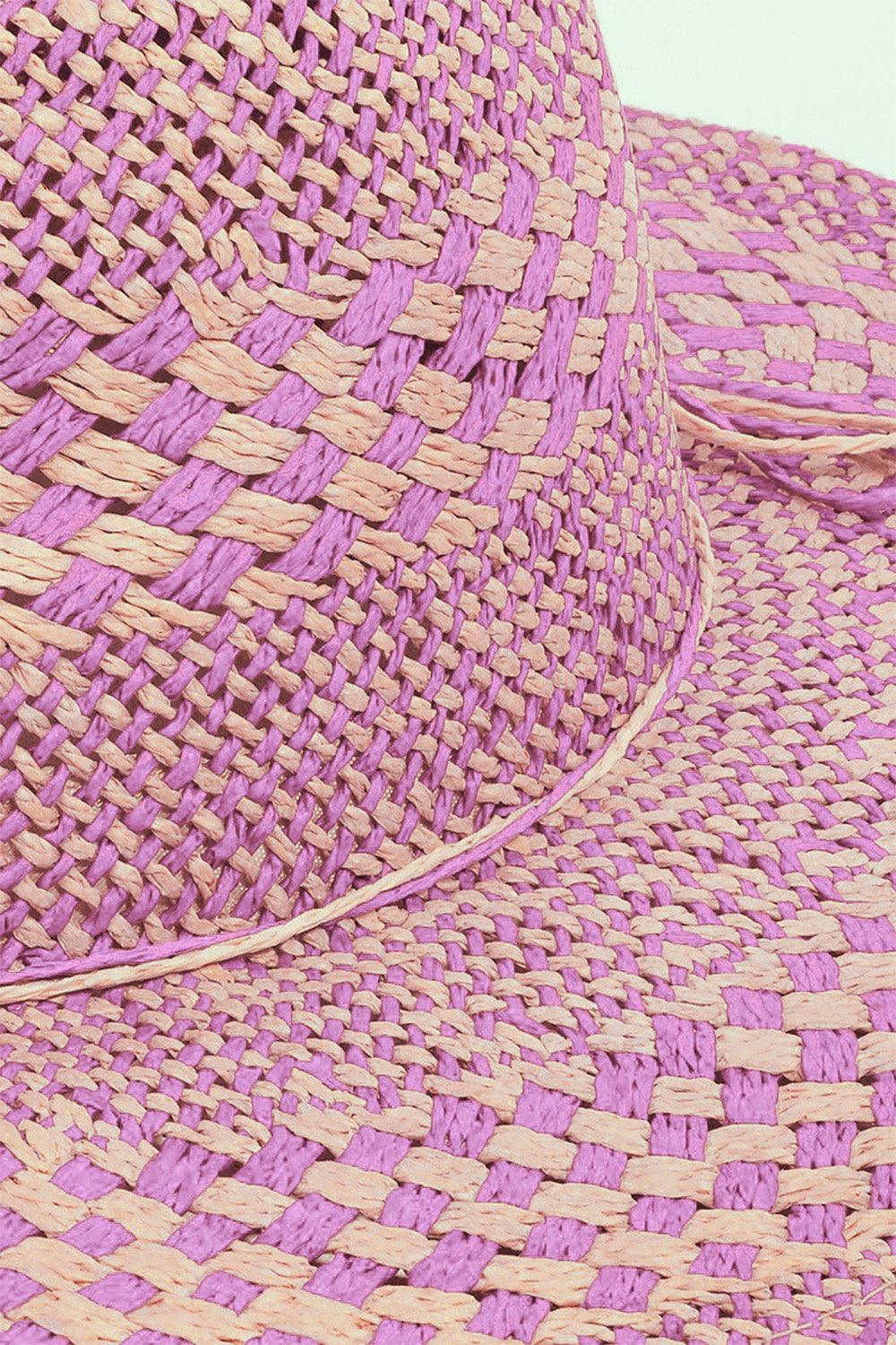 Fame Checkered Straw Weave Sun Hat - KevRow5760