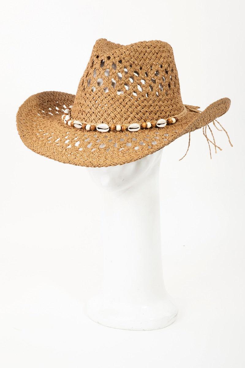 Fame Cowrie Shell Beaded String Straw Hat - KevRow5760