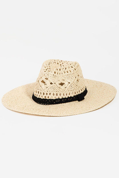 Fame Openwork Lace Detail Wide Brim Hat - KevRow5760