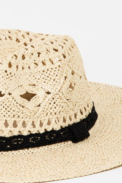 Fame Openwork Lace Detail Wide Brim Hat - KevRow5760