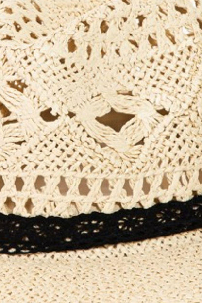 Fame Openwork Lace Detail Wide Brim Hat - KevRow5760