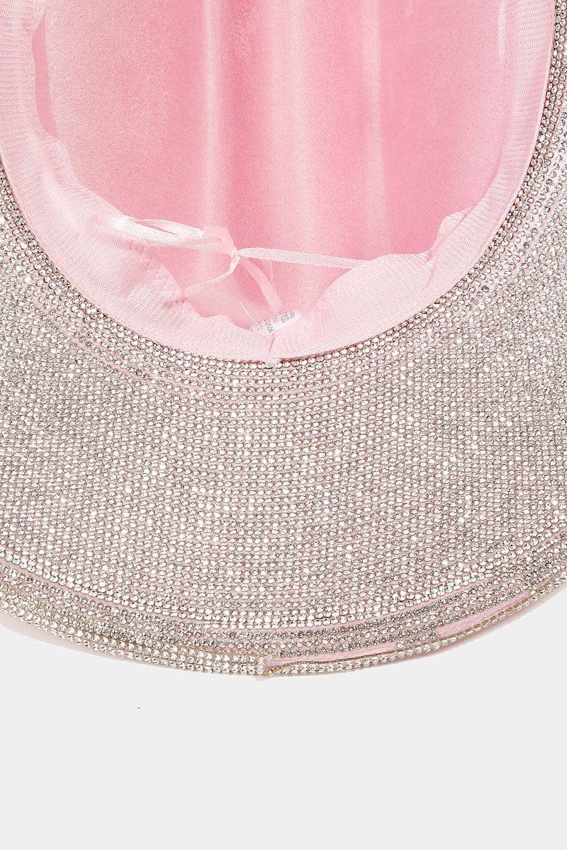 Fame Pave Rhinestone Trim Faux Suede Hat - KevRow5760