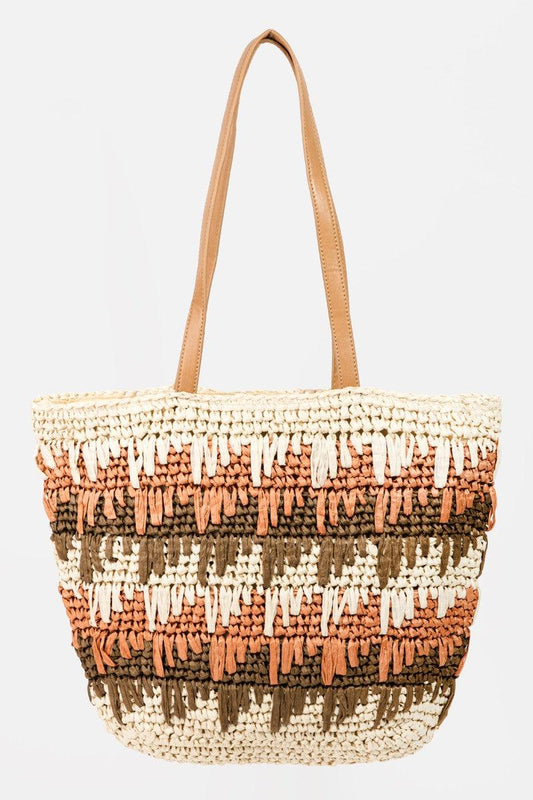 Fame Straw Braided Striped Tote Bag - KevRow5760