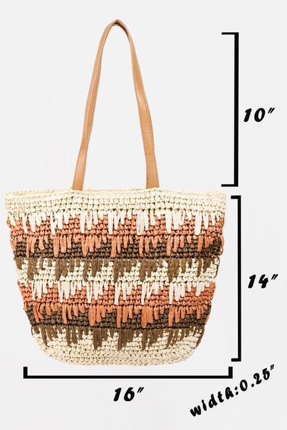 Fame Straw Braided Striped Tote Bag - KevRow5760