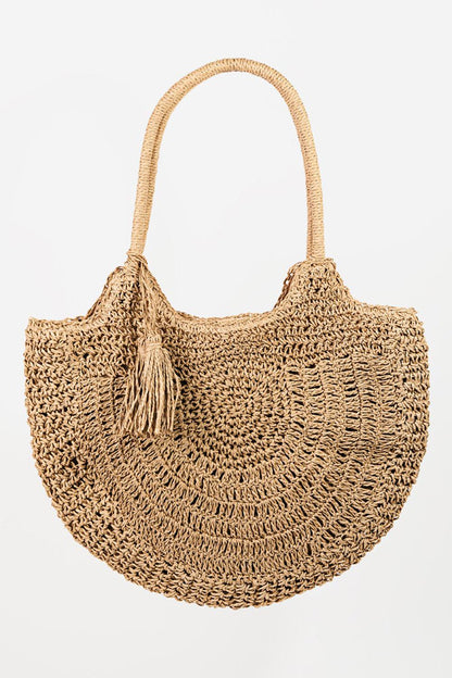 Fame Straw Braided Tote Bag with Tassel - KevRow5760