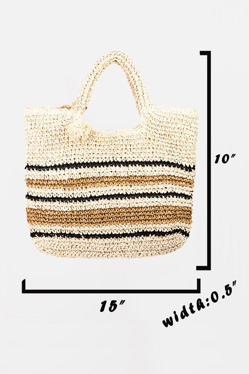 Fame Striped Straw Braided Tote Bag - KevRow5760