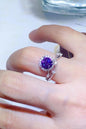 1-Carat Moissanite 925 Sterling Silver Ring with Purple Stone and Sparkling Accents