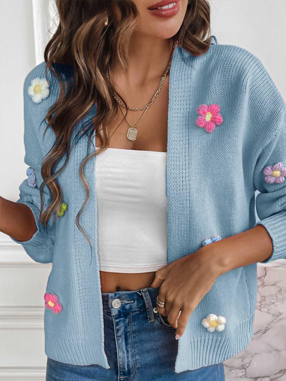 Floral Long Sleeve Open Front Cardigan - KevRow5760