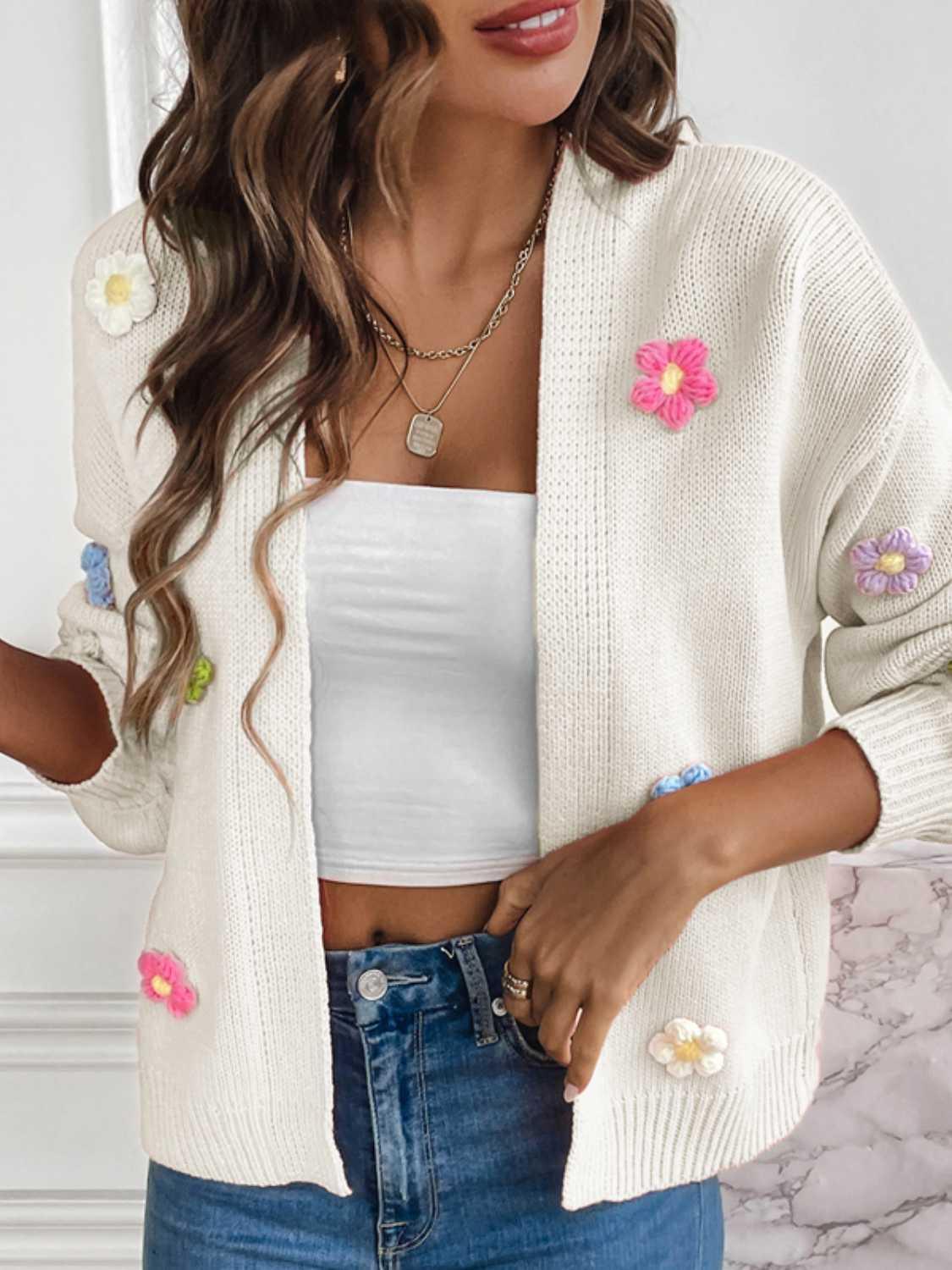 Floral Long Sleeve Open Front Cardigan - KevRow5760