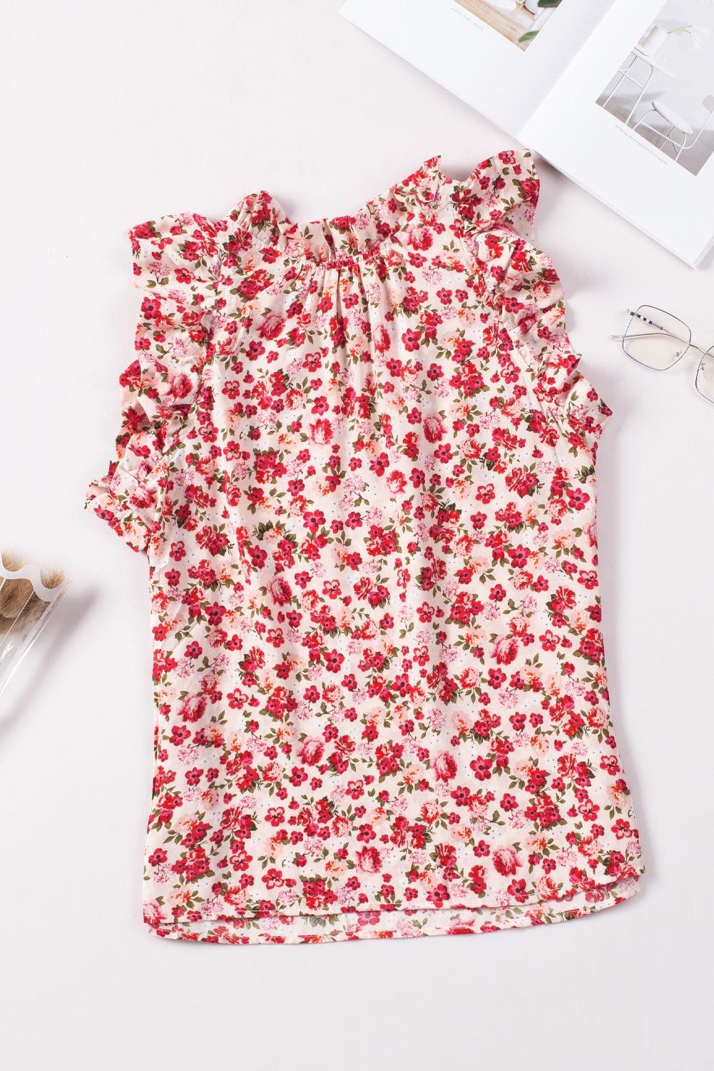 Floral Ruffle Sleeveless Top - KevRow5760