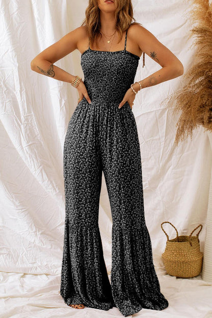 Floral Spaghetti Strap Wide Leg Jumpsuit - KevRow5760