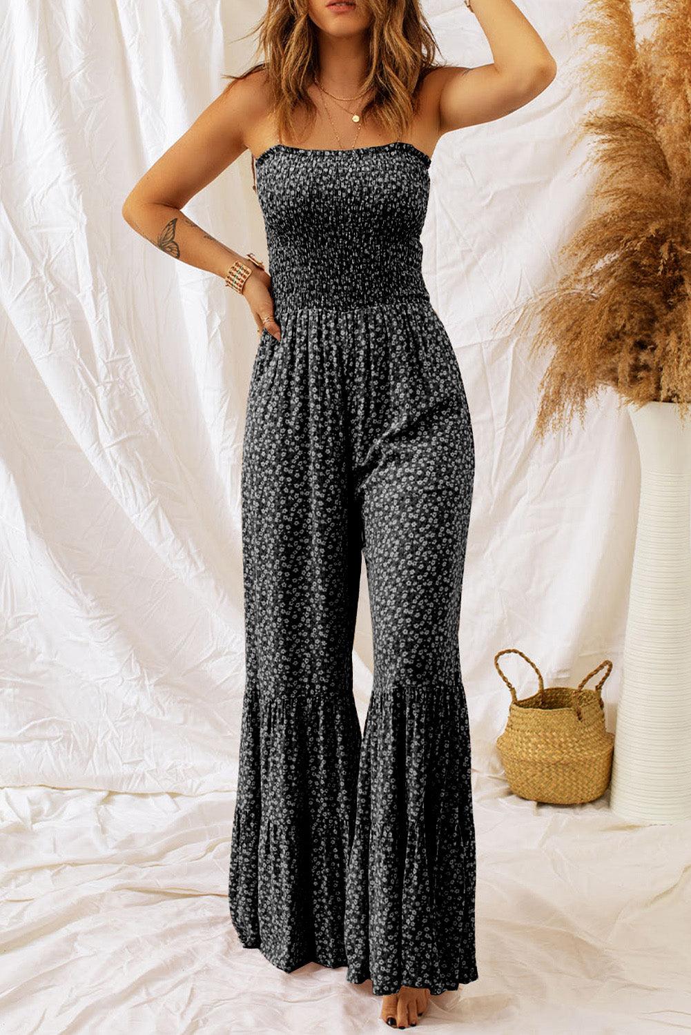 Floral Spaghetti Strap Wide Leg Jumpsuit - KevRow5760