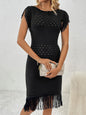 Fringe Openwork Boat Neck Knit Dress - KevRow5760