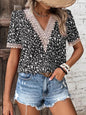 Full Size Printed V-Neck Short Sleeve Blouse - KevRow5760