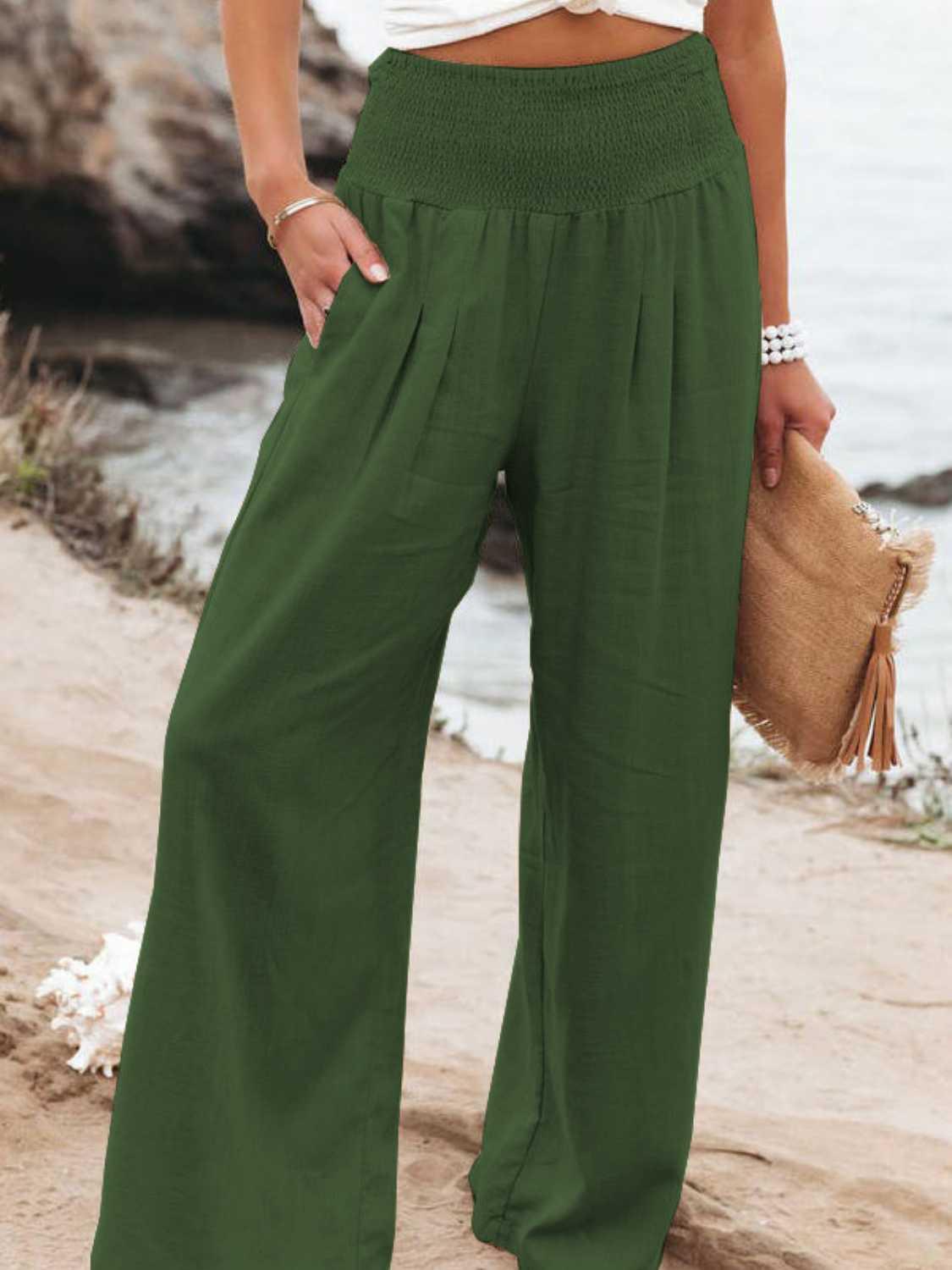 Full Size Smocked Waist Wide Leg Pants - KevRow5760