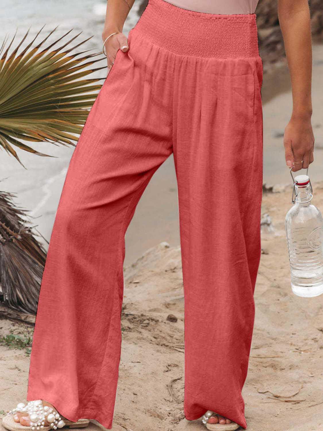 Full Size Smocked Waist Wide Leg Pants - KevRow5760