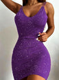 Glitter Double Spaghetti Straps Mini Dress - KevRow5760