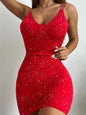 Glitter Double Spaghetti Straps Mini Dress - KevRow5760