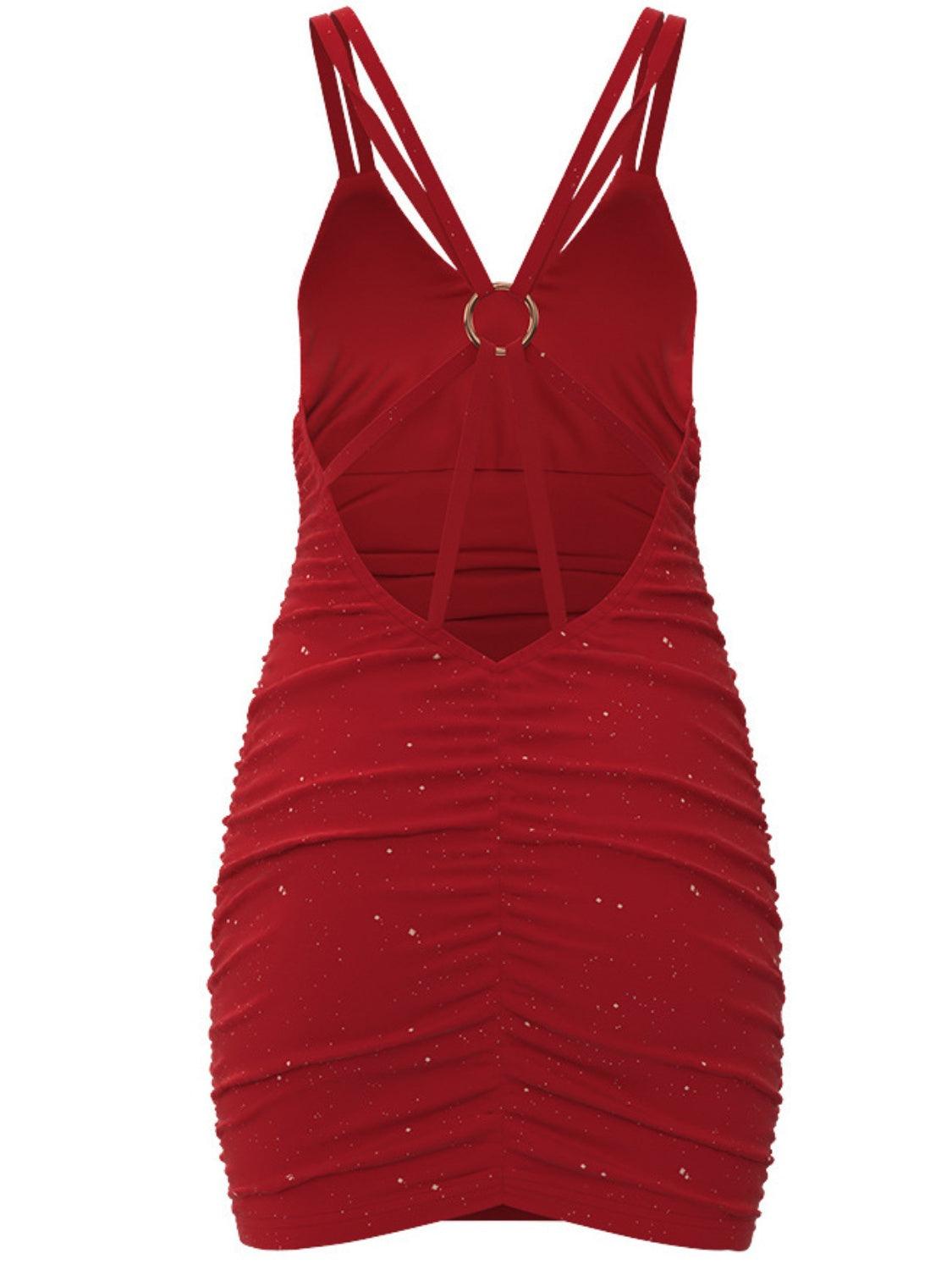 Glitter Double Spaghetti Straps Mini Dress - KevRow5760