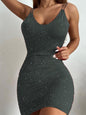 Glitter Double Spaghetti Straps Mini Dress - KevRow5760