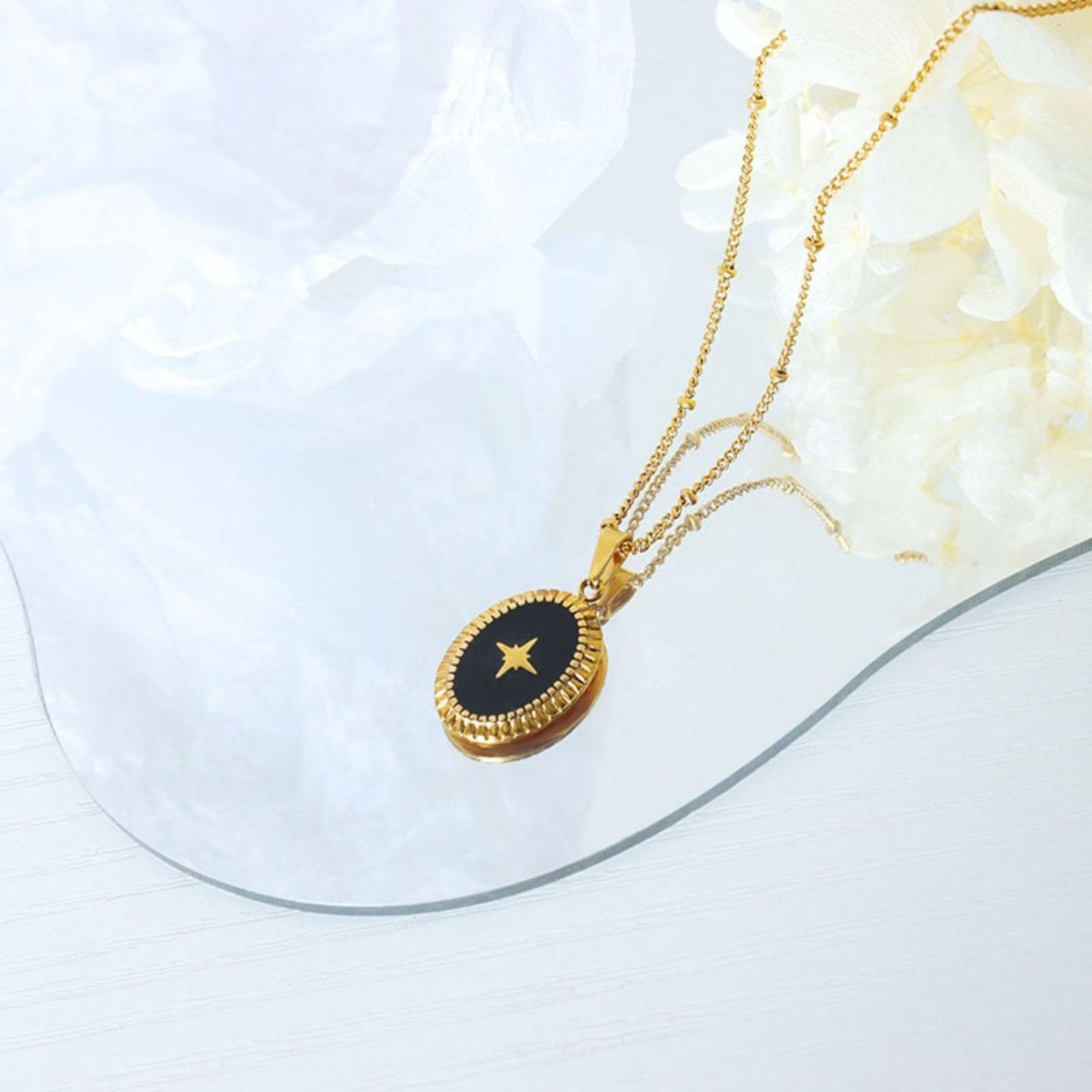 Gold-Plated Titanium Steel Oval Shape Pendant Necklace - KevRow5760