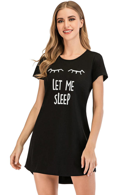 Graphic Round Neck Short Sleeve Lounge Dress - KevRow5760