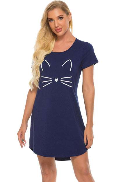 Graphic Round Neck Short Sleeve Lounge Dress - KevRow5760