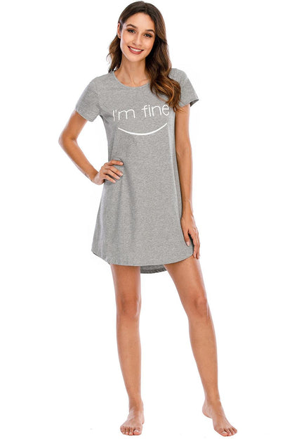 Graphic Round Neck Short Sleeve Lounge Dress - KevRow5760