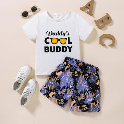 Kids DADDY'S COOL BUDDY Graphic Tee and Printed Shorts Set - KevRow5760