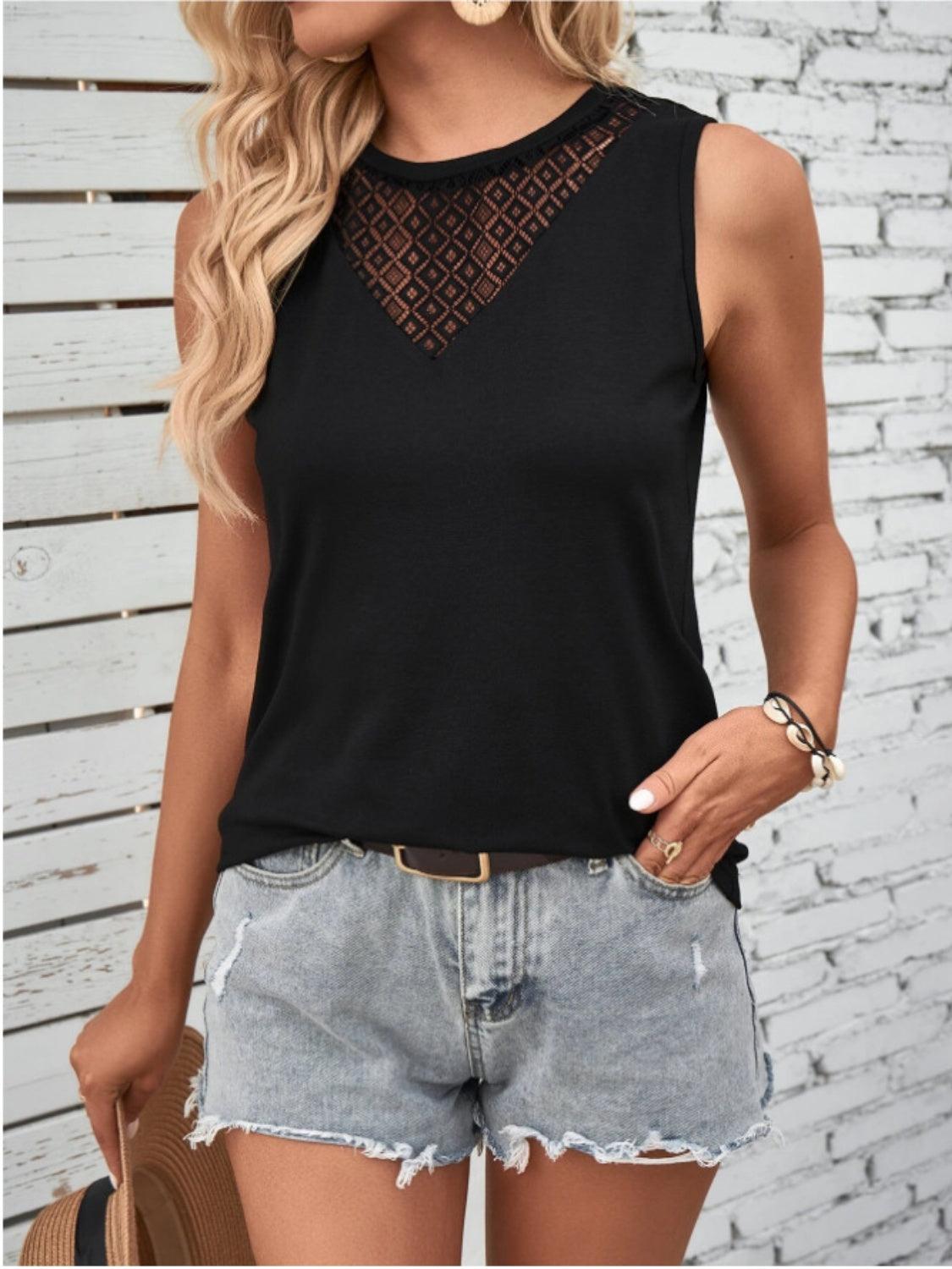 Lace Detail Round Neck Tank - KevRow5760