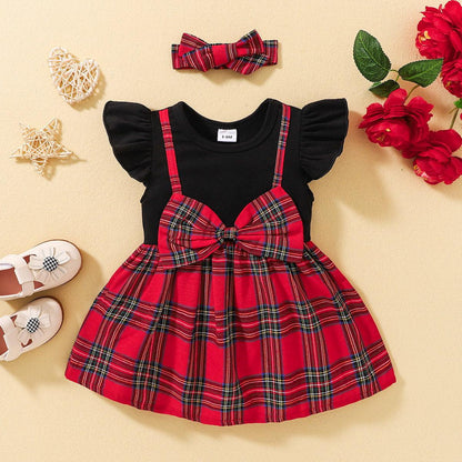 Plaid Bow Detail Round Neck Dress - KevRow5760